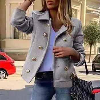 

Women Autumn And Winter Warm Thick Temperament Slim Coat Solid Color Long Sleeve Lapel Jacket Woolen Outwear