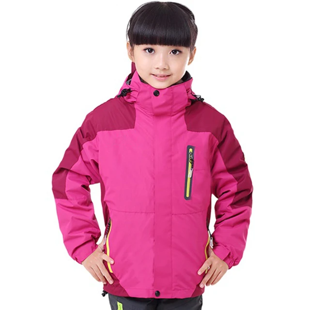 rose red 2 в 1 Детская ветрозащитная двухслойная походная куртка зимняя спортивная куртка с капюшоном для мальчиков и девочек детская флисовая одежда для кемпинга - Цвет: rose red