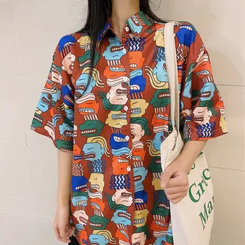 

Women Blouses Loose Tops Summer Shirts Fashion Print Short Sleeve Blouses