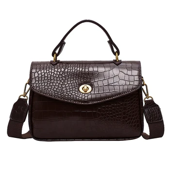 

Alligator Women Handbags Wide Strap Shouder Bags Pu Leather Crossbody Bag Ladies Small Flap Purses