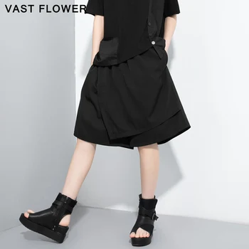 

Black Wide Leg Pants Women High Waist Loose Knee Length Trousers New Pocket Elastic Waist Womens Pants Fashion Tide Summer 2020