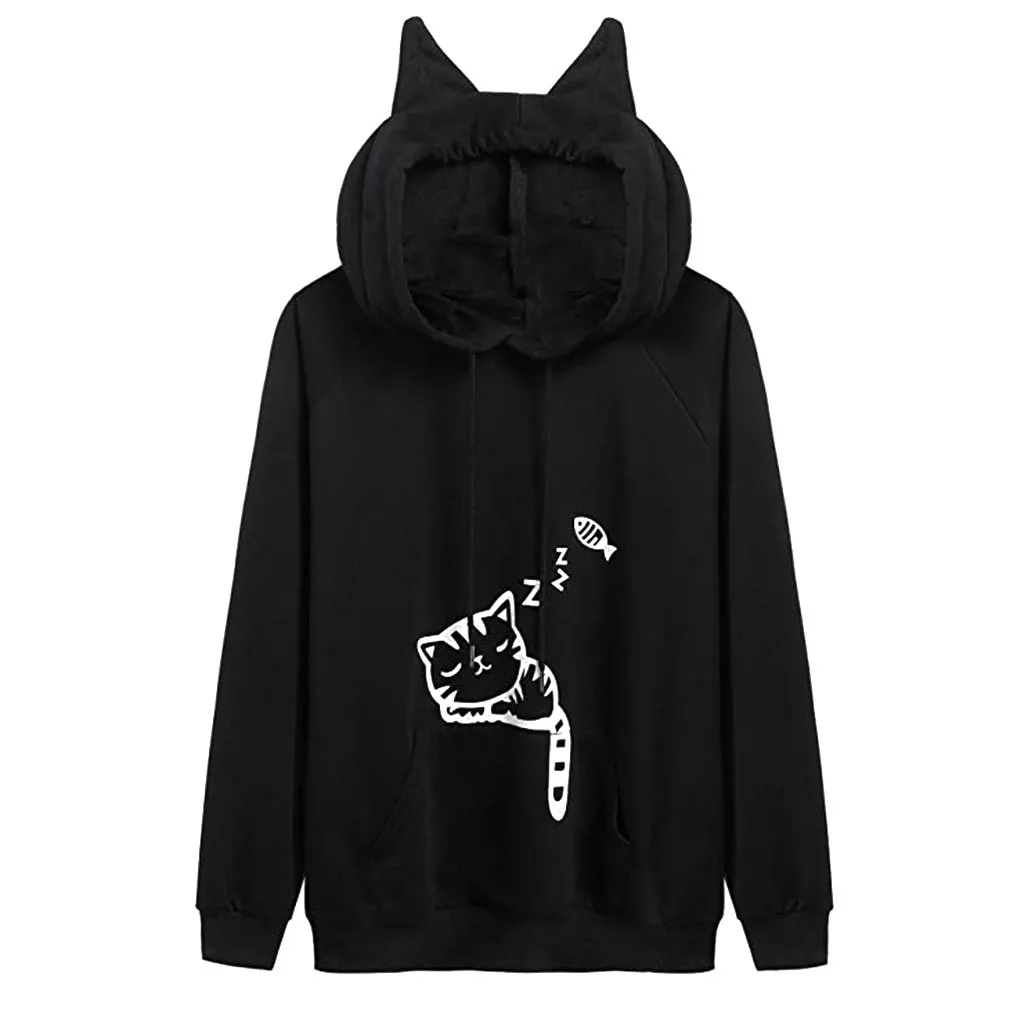 Женская толстовка с капюшоном Kawaii с милыми ушками в виде кошек, пуловеры с длинными рукавами на осень и зиму, толстовки с капюшоном, блузки, куртки