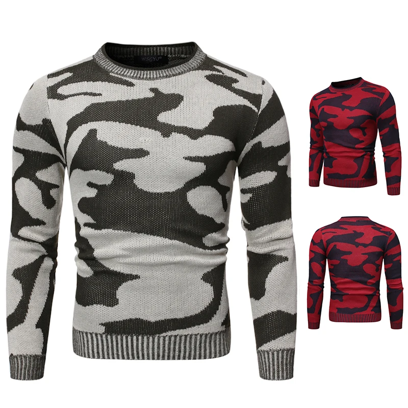 

Sweater Men New Autumn and Winter Large Size Camouflage Round Neck Pullovers Contrast Loose Base Sweaters