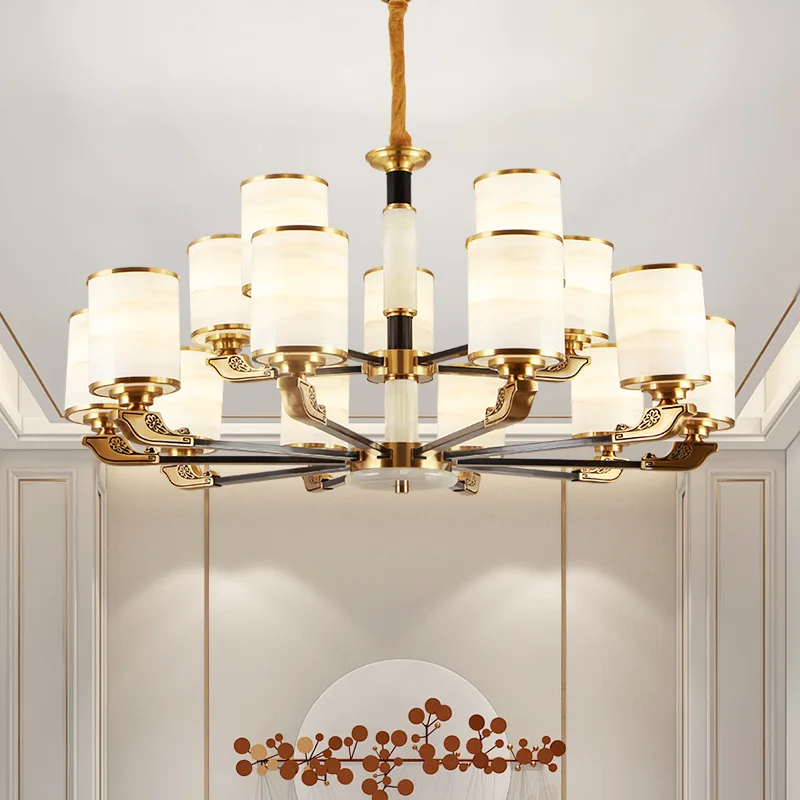 

New Chinese Style LED Chandelier All Copper Luxury Hotel Lobby Living Room Lighting Bedroom Dining Room Villa Living Room Lamp
