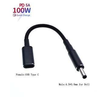 

Type C to 4.5x3.0mm Plug Converter 100W USB C PD Fast Charging Cable for Dell Inspiron 11 3147 13 7347 15SR-1528B Vostro 15 3568