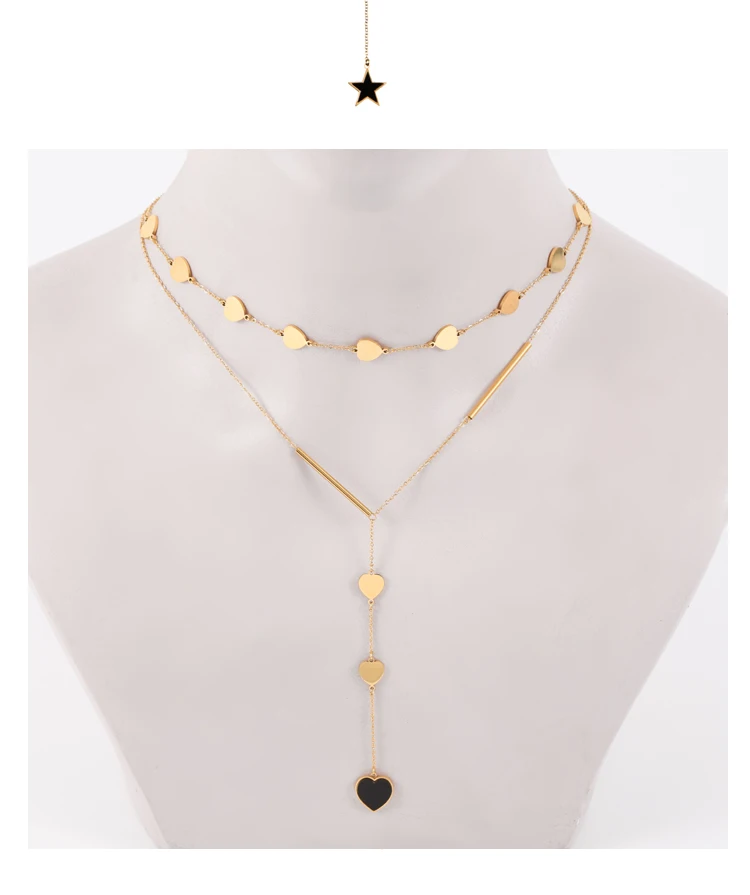Korean Fashion Charms Double Layer Star / Four Leaf Clover / Love Heart Pendant Choker Necklace Jewelry for Women Girls