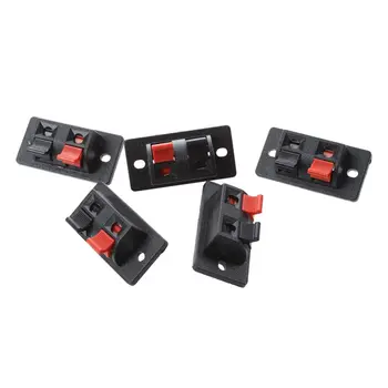 

5 Pcs Red Black Single Row 2 Positions Push in Jack Speaker Terminal