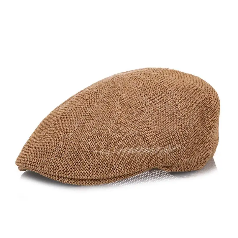Männer Sommer Stroh Sun Hut Newsboy Caps Atmungsaktiv Männlichen Baskenmütze Flache Kappe Unisex Peaky Blinder Mesh Dad Hüte – Detail 1