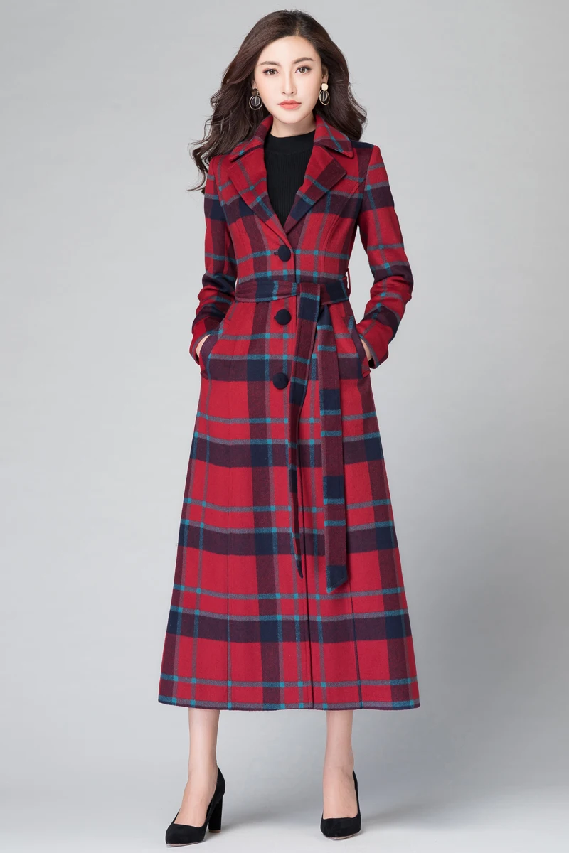 Menteau Femme, осенне-зимнее шерстяное женское клетчатое длинное пальто с карманами для работы в офисе, повседневная женская тонкая куртка с длинными рукавами