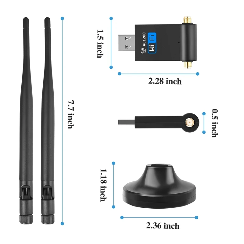 USB WiFi адаптер беспроводной сетевой адаптер, 1200 Мбит/с двухдиапазонный 2,4 ГГц/300 Мбит/с 5 ГГц/867 Мбит/с высоким коэффициентом усиления двойной 5 дБи антенны сети Wi-Fi