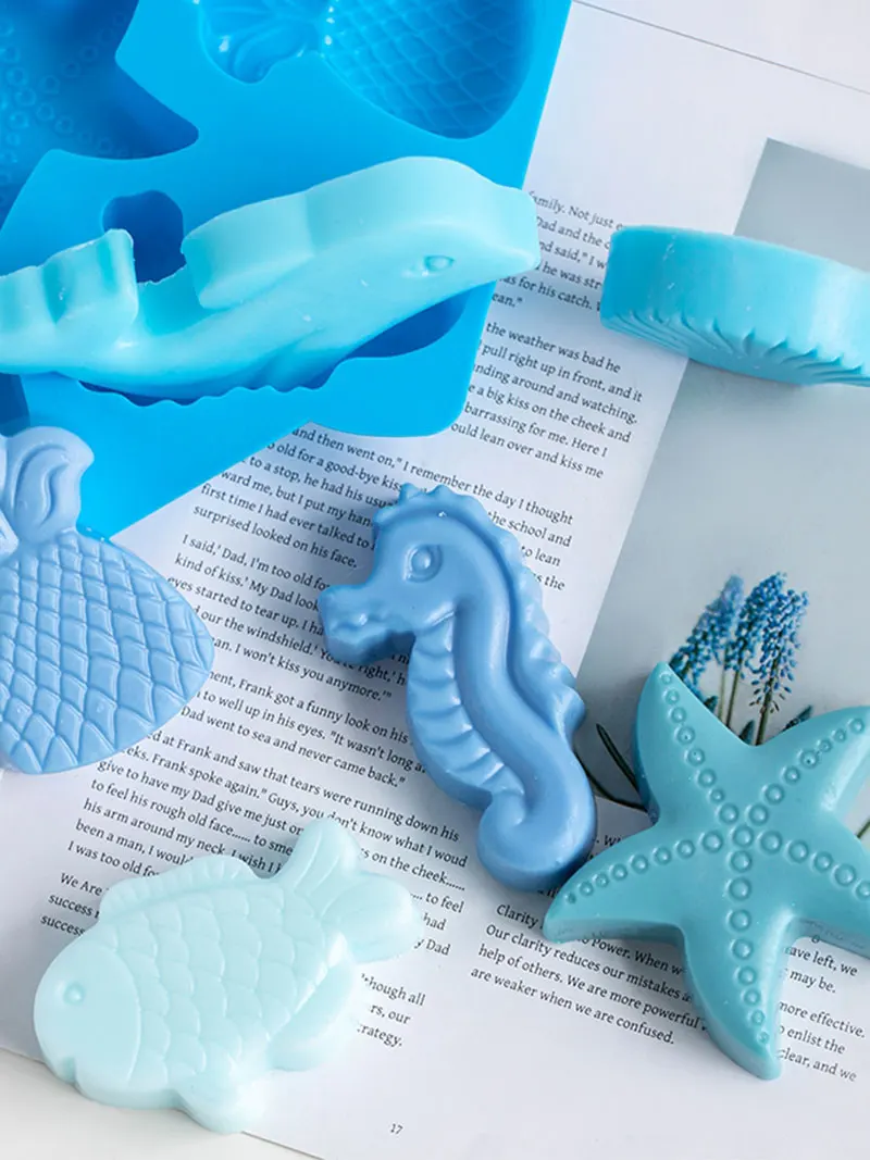 Silicone soap molds Aluminium bath bomb molds Epoxy resin molds Ocean Animal Dolphin/Conch/Starfish/Sea Shell/Seahorse/Mermaid Tail Soap Mold for Bath Bomb Jelly Mousse Candy Chocolate Mold