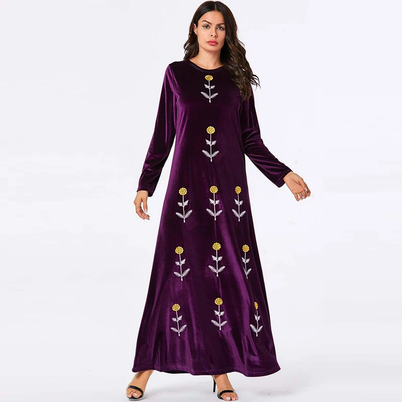 Vestidos плюс размер Длинное Макси Цветочная вышивка бархатное платье женские платья Sukienki ropa mujer Robe Longue Femme Elbise