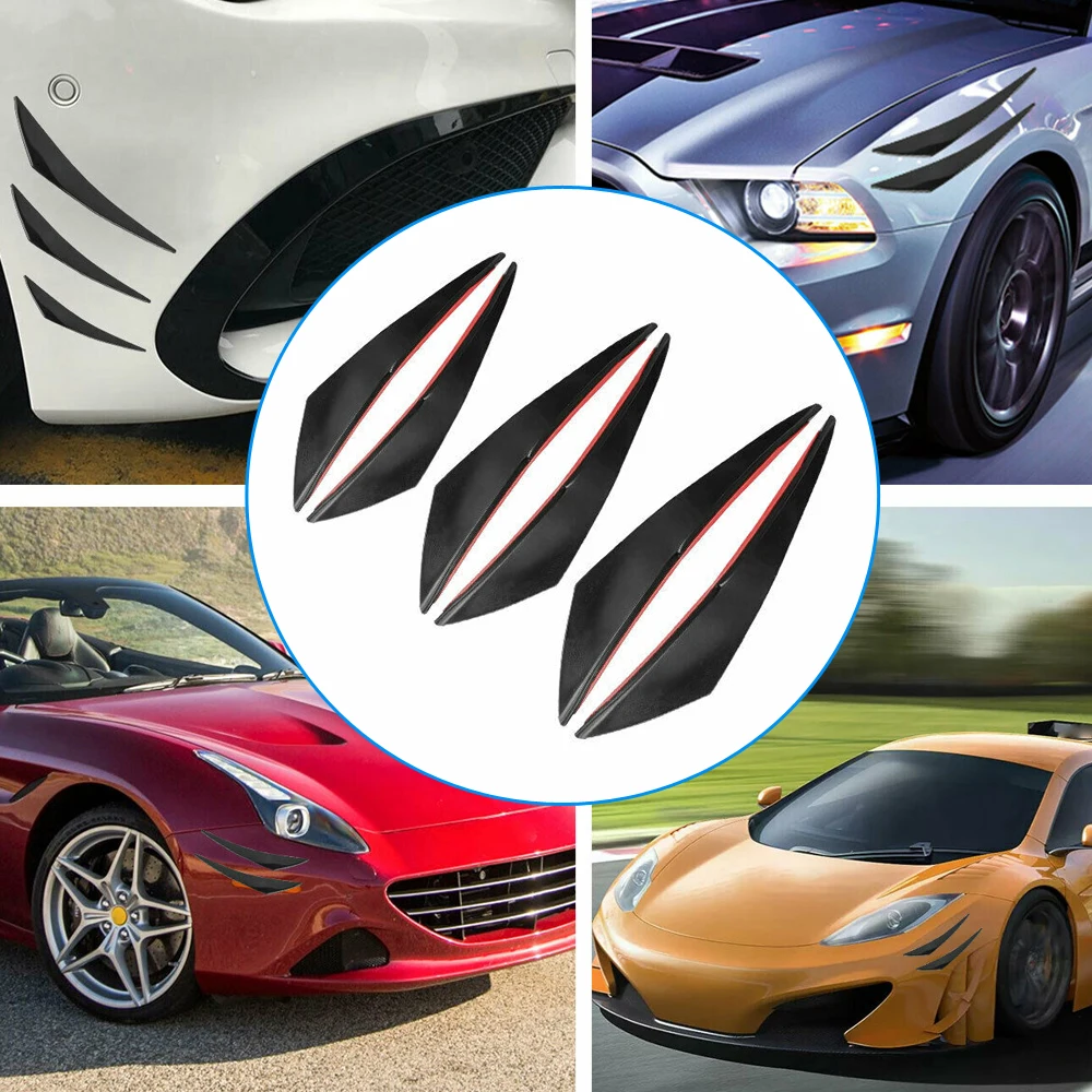 6pcs Universal Gloss Black PVC Auto Car Front Bumper Body Fins Spoiler Canards Refit Weatherproof Fit For All Cars