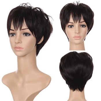 

XUANGUANG Synthetic hair Black-brown with bangs for man Daily wig Short straight wigs Resistant to natural heat cosplay wigs