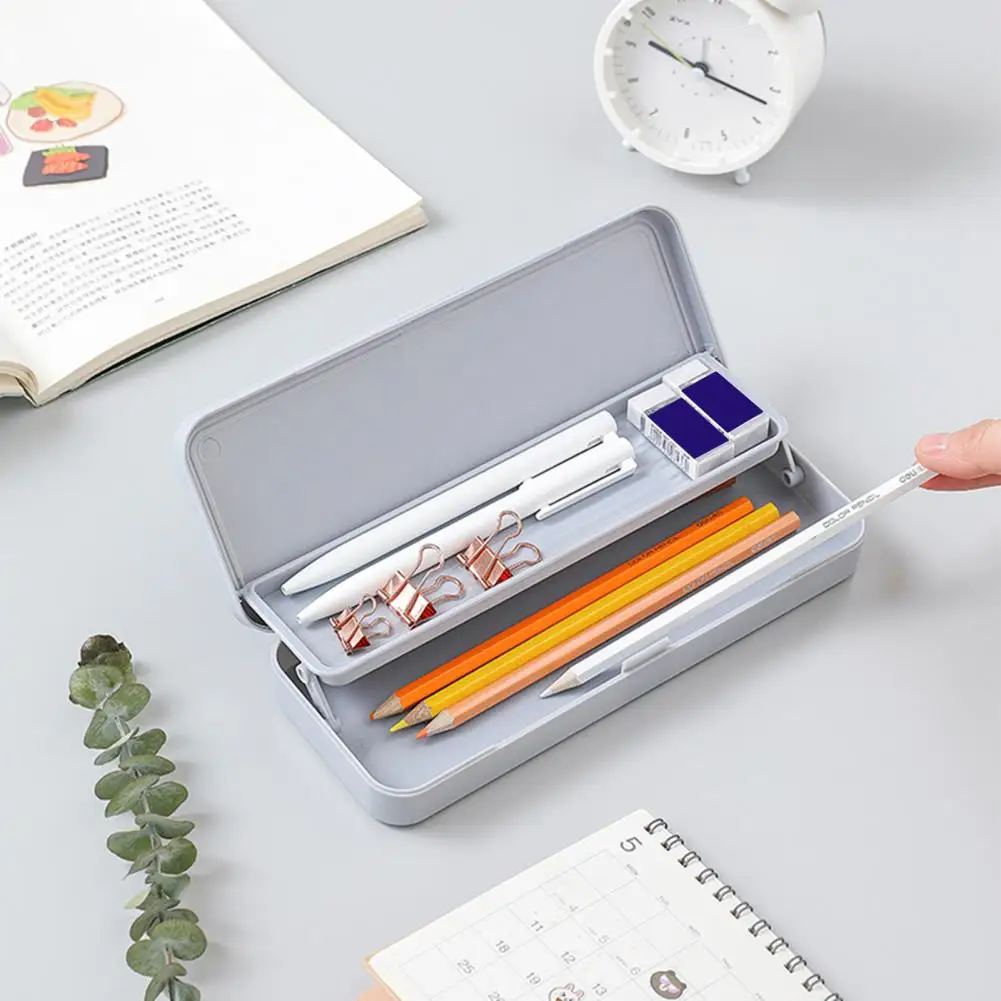 Portable Stationery Case Double-layer Pencil Case Plastic Pencil Box Pencilcase Student Stationery Organizer Pen Box