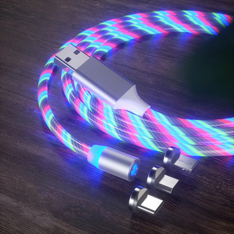 Magnetic-Flowing-Light-LED-Cable-Micro-USB-Type-C-Fast-Charging-USB-C-magnet-Data-Cord