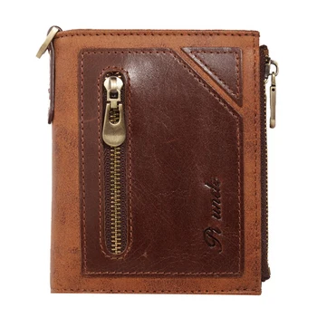 

PI UNCLE Anti-Theft Brushed RFID Leather Wallet Men's Business Zipper Card Holder Coinpurse Small Male Wallet Quality Mini