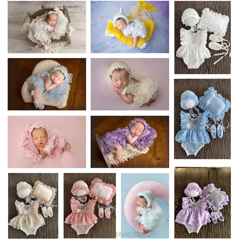 Baby Souvenirs hot 5Pcs Baby Lace Dress+Hat+Pillow+Shorts+Shoes Set Photo Shooting Costume Outfits Newborn Photography Props O27 20 Dropshipping outdoor newborn photography