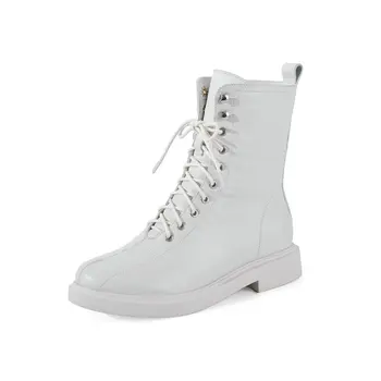 

Platform Party Working Ankle Boots Vintage Genuine Leather Shoes Woman 2020 Autumn Winter lace up low heels Women Boots