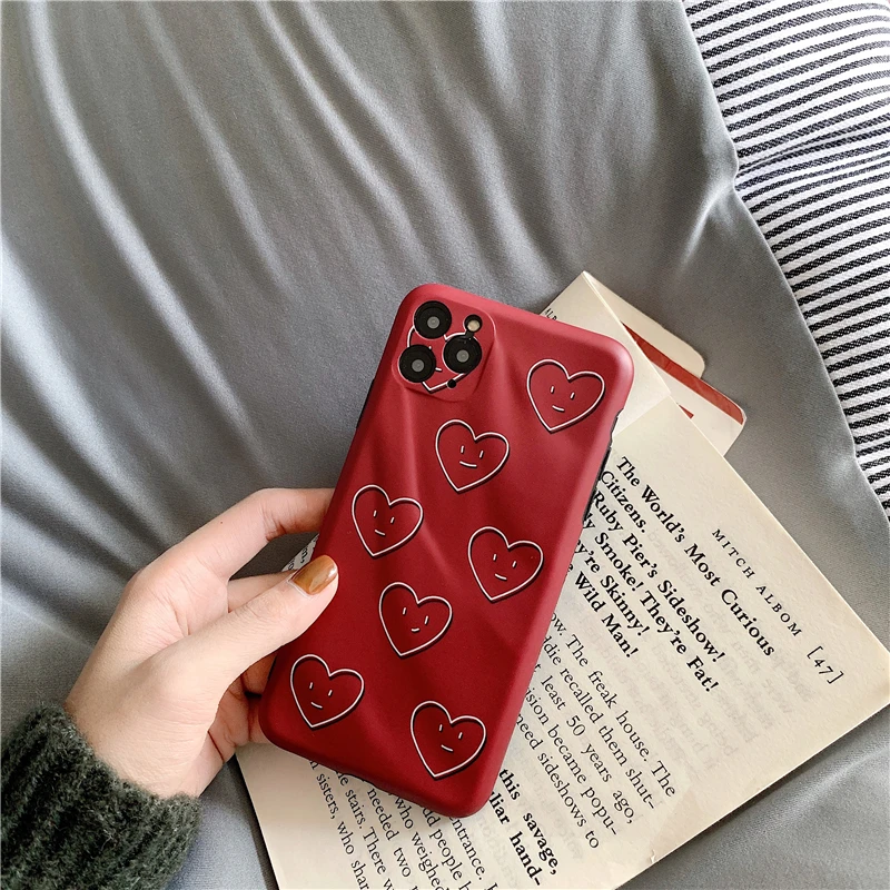 Bump Текстура Любовь Сердце Улыбка чехол для телефона для Iphone 11 Pro Max матовый мягкий чехол по технологии imd для Iphone X Xr Xs Max 7 8 Plus задняя крышка