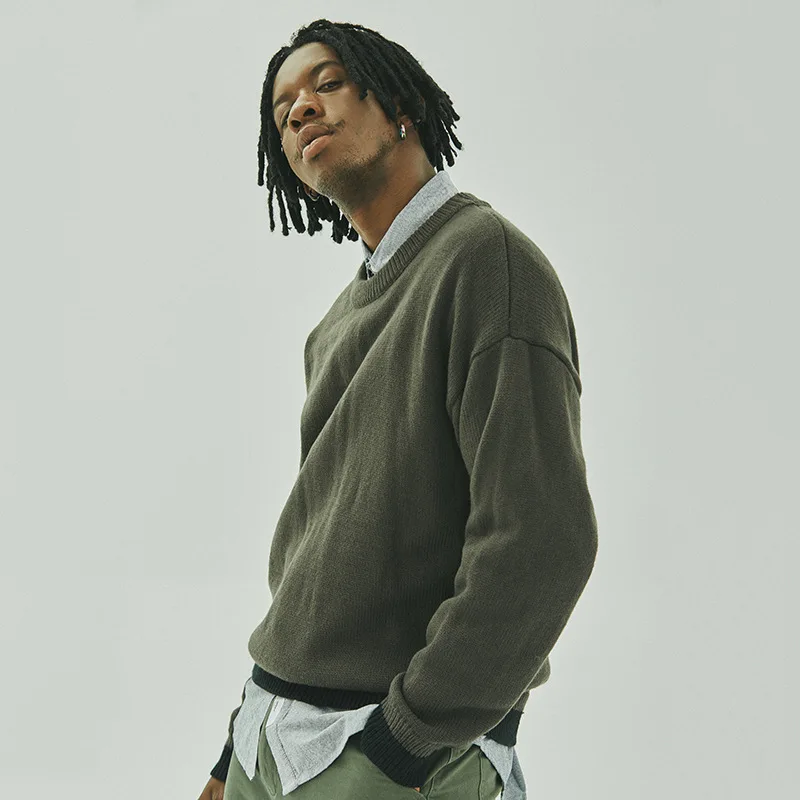 Одинаковые цвета свободный свитер мужской осенне-зимний джемпер круглый вырез стеганное тренд мужской свитер