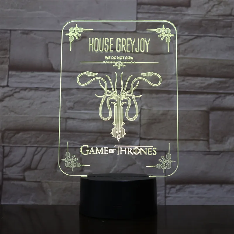 house greyjoy Железный Трон детский светодиодный ночник USB меняющий цвет светильник для спальни лампа для фанатов праздничный подарок настольная лампа прикроватная Игра престолов - Испускаемый цвет: house greyjoy