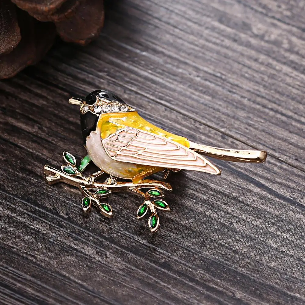 DoreenBeads Fashion Pin Brooches For Women Bird Animal Branch Multicolor Black &amp Clear Rhinestone Charms 4.6cm x 2.8cm 1 Piece |
