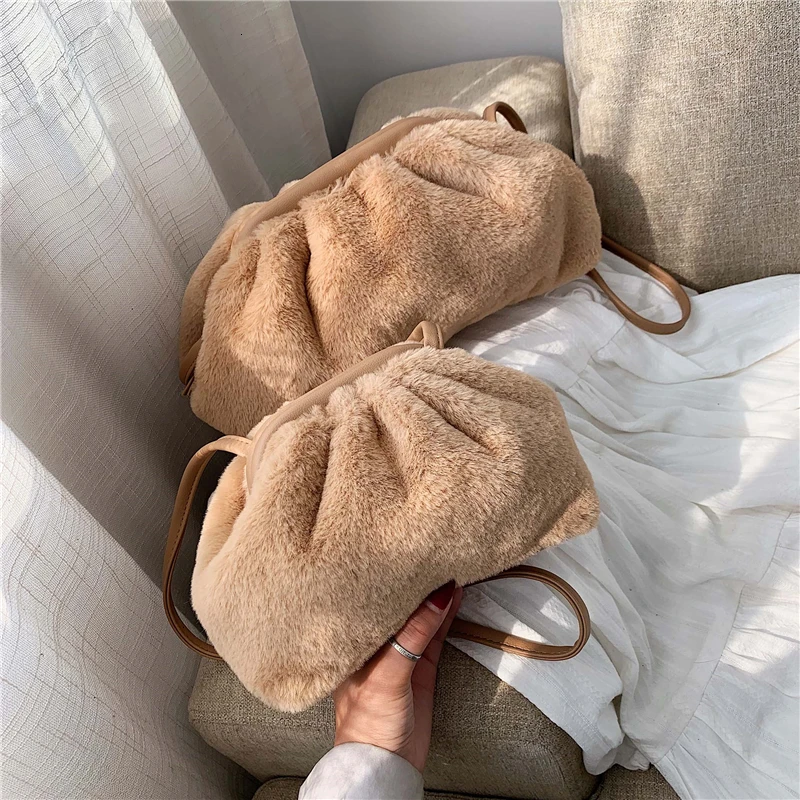 Khaki Модные зимние сумки через плечо для женщин роскошные сумки женские сумки дизайнерские фланелевые женские кошельки и сумки - Цвет: Khaki