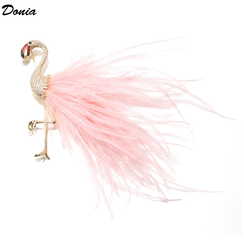 

Donia jewelry Fashionable High Quality AAA Zircon Elegant Pink Bird Brooch Feather Tail Handmade Pin Women Accessories
