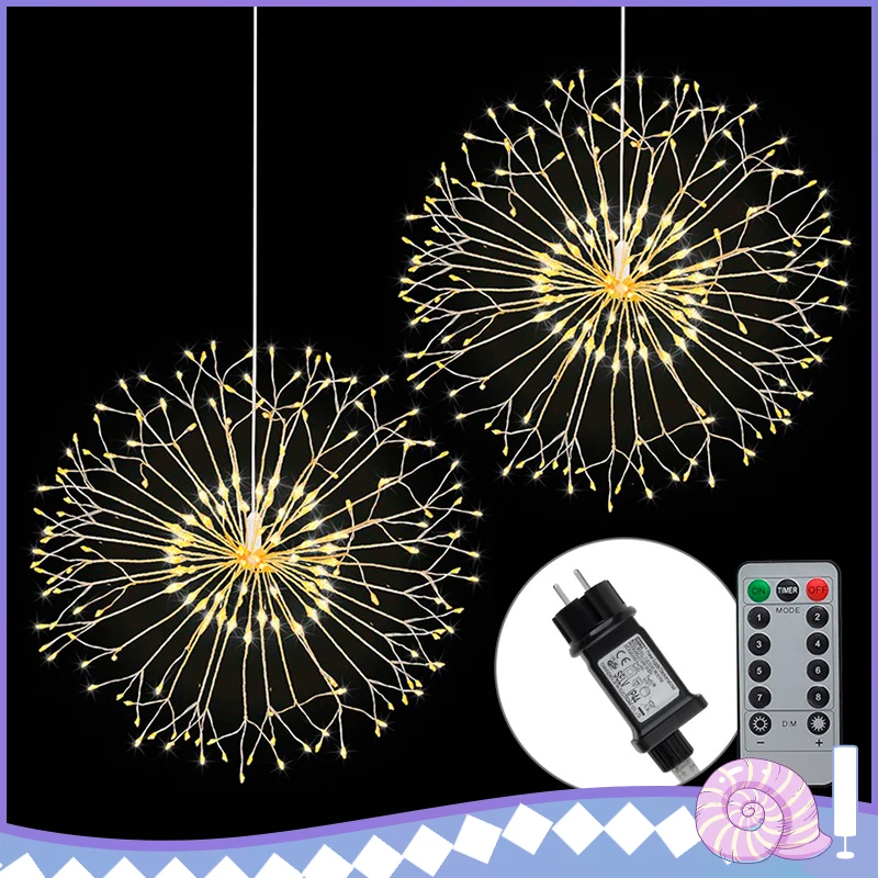 

1PCS 198 LED Outdoor IP65 Hanging Starburst String Light Firework Copper Lights Modes Dimmable String Fairy Lights Dropshipping