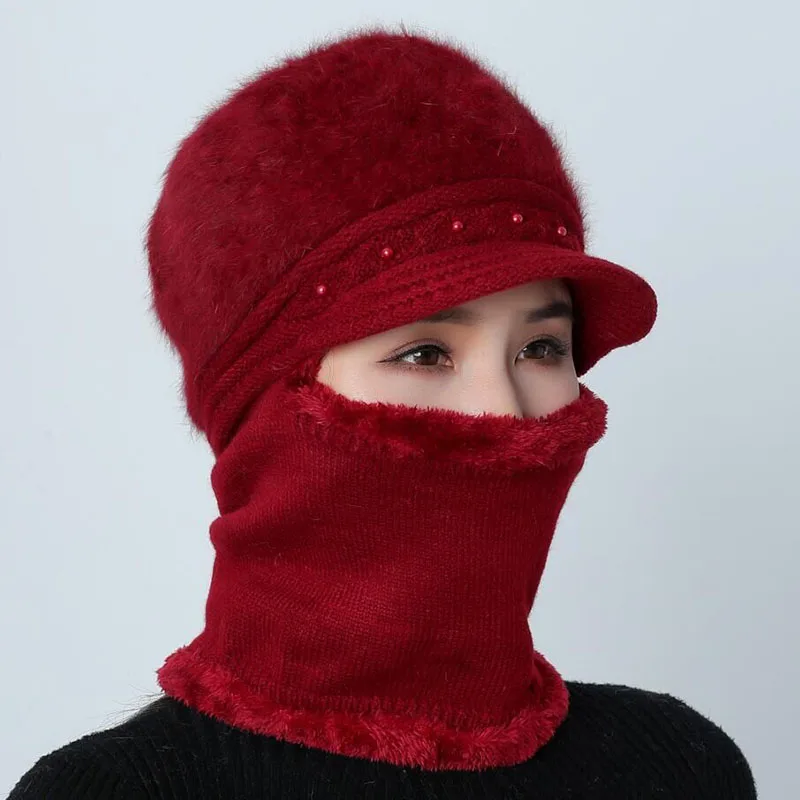 Зимняя громоздкая шапочка для женщин Skullies Beanies вязаная шапка теплая шерстяная подкладка защита Балаклава кусок-шапка-маска шапки