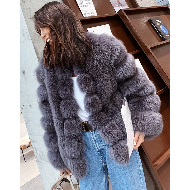 CP140 Grey CP пальто из искусственного лисьего меха с карманами Женская модная меховая куртка с воротником-стойкой женская повседневная куртка с длинными рукавами женская куртка CP140 - Цвет: CP140 Grey