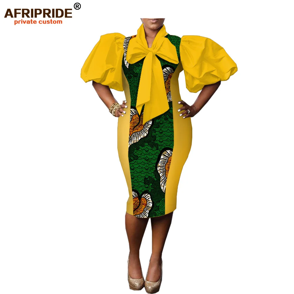 Африканская печать весеннее платье для женщин AFRIPRIDE Лук шеи наполовину спущенный рукав до колена повседневное женское Хлопковое платье A1825018 - Цвет: 528J