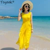 Tcyeek Summer Beach Dress Women Long Party Dress Yellow Vestidos Sleeveless Silk Elegant Dresses Maxi Dresses Casual LWL1530 ► Photo 1/6