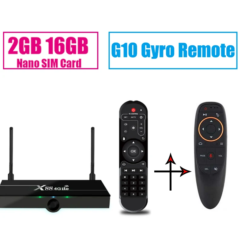 2G16GG10GyroRemote X88 PRO 4G Lte Smart Android9.0 ТВ-бокс 4G Nano sim-карта 4G полосы 4G Moduel rom 16 Гб ram 2 Гб Rockchip Wifi 4K Google Play Store - Цвет: 2G16GG10GyroRemote