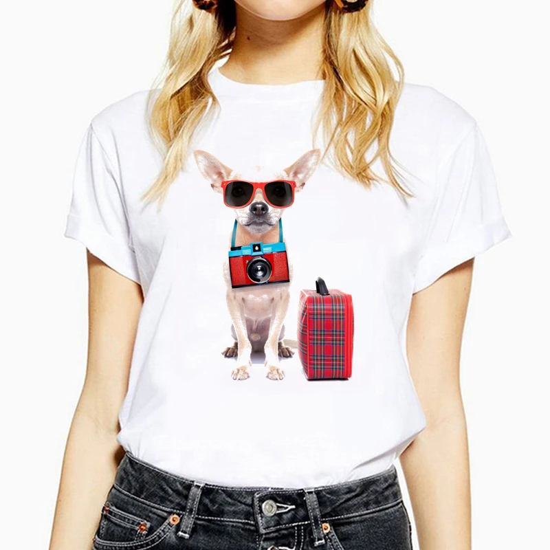 

2021 Women t shirt Casual Summer Short Sleeved Funny t-shirt Cartoon image travel puppy Print Woman tops