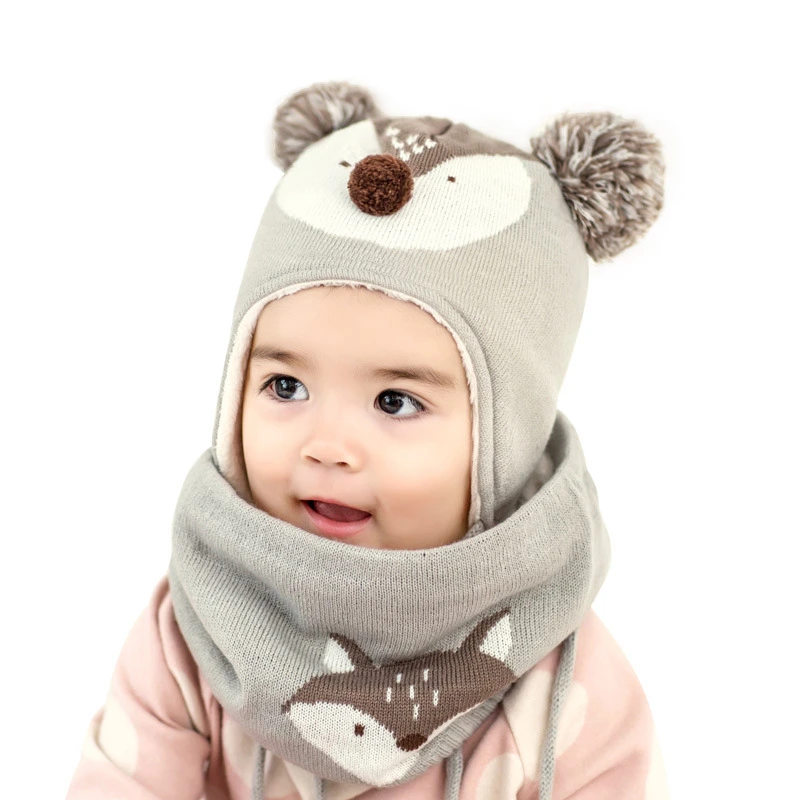 Lemonkid 2Pcs/Lot Baby Winter Hat Scarf Cartoon Fox Cap Children Warm For Boys Suit Beanie Velvet Girl | Детская одежда и обувь