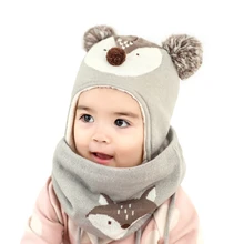 

Lemonkid 2Pcs/Lot Baby Winter Hat Scarf Baby Cartoon Fox Cap Children Warm Scarf For Boys Suit Beanie Velvet Hat Scarf For Girl