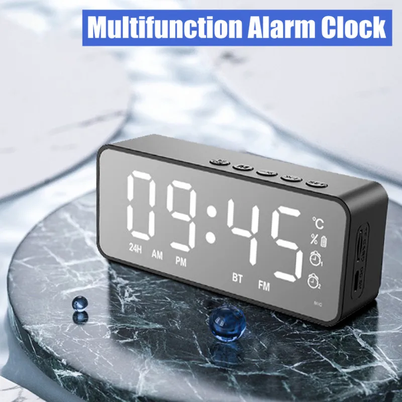 LED Mirror Screen Alarm Digital Clock Table Clock Wireless Bluetooth compatible 5.0 Speaker FM