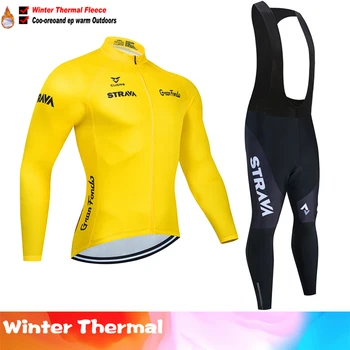 

STRAVA Cycling Jersey Mens 2020 pro team Winter Thermal Fleece Long Sleeve Set MTB bicycle Clothing Maillot Ropa Ciclismo Hombre