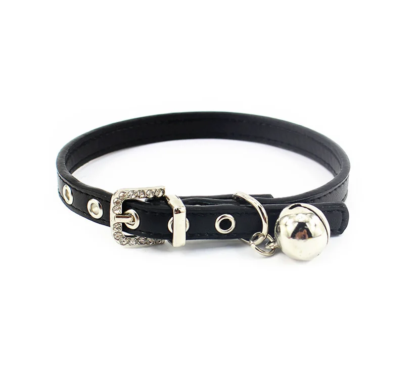 Collar Only Ошейник для щенков, кошек, поводок, ожерелье с хрустальной пряжкой и колокольчиком из искусственной кожи, ошейник для домашних животных, поводок для маленьких собак - Цвет: Collar Only
