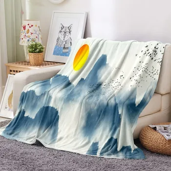 

Foggy Mountain Sunset Print Soft Blanket Birthday Gift Warm Bed Cover Bedspread Home Decor Blanket on Sofa Bed Couch Custom