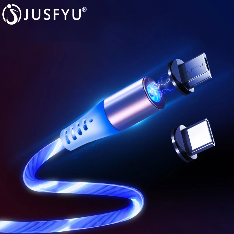 lightning Magnetic Cable Flowing Light LED Micro USB Type-c Fast Charging For Samsung S10 iPhone Magnet Charger usb c Cables | Мобильные