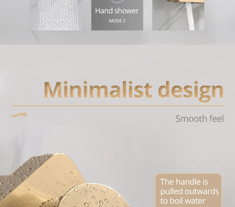 Brushed Gold Shower System  10 Shower Faucet Set Bathroom Rain Shower head and 3-Setting Handheld Shower Head Set (11)