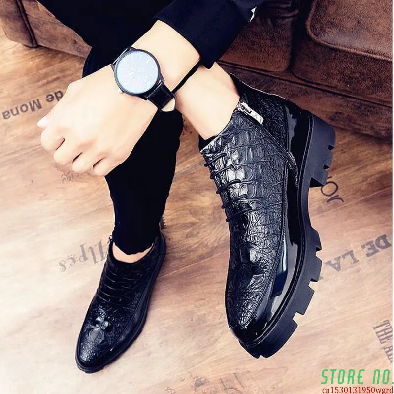 

Male patent leather Moccasins shoes High top italian formal dress brogue oxford wedding Business shoes boots 2021