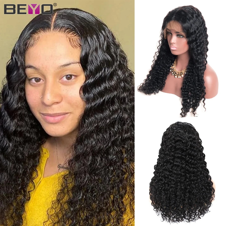 Lace Front Human Hair Wigs For Black Women Glueless Deep Wave T Part Wig Brazilian With Baby Beyo Remy | Шиньоны и парики