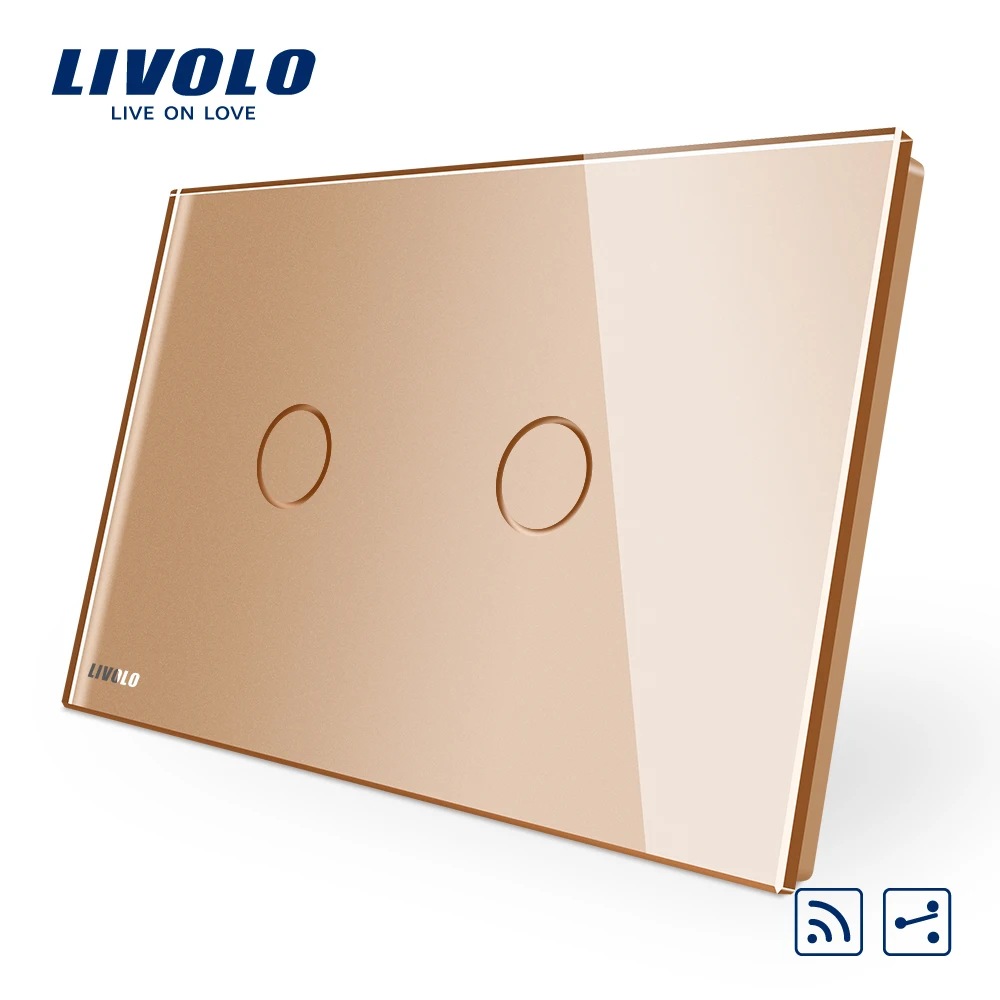 Livolo AU/US Стандартный, VL-C902SR-11 дистанционный переключатель, белый, с украшением в виде кристаллов Стекло Панель, 2-полосная Беспроводной пульт дистанционного управления домашний настенный светильник переключатель