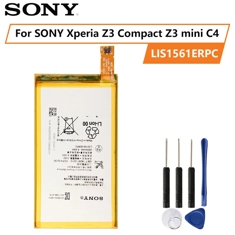 Оригинальный аккумулятор SONY для Xperia Z3 Compact mini C4 M55W D5833 SO-02G Z3MINI LIS1561ERPC 2600 мАч