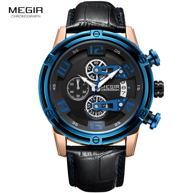 

MEGIR Men Luxury Fashion Wristwatch Multi-Function Casual Quartz Sport with Chronograph Waterproof Calendar and Luminous Watch