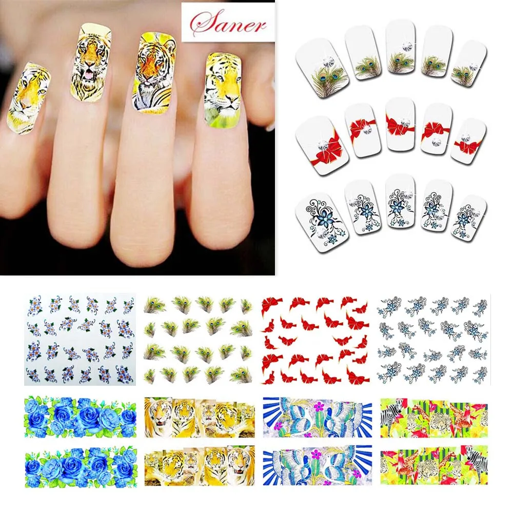 

Water Transfer Nail Art Stickers Decal Yellow White Tiger Animal Design DIY French Manicure Foils Stamping Tools